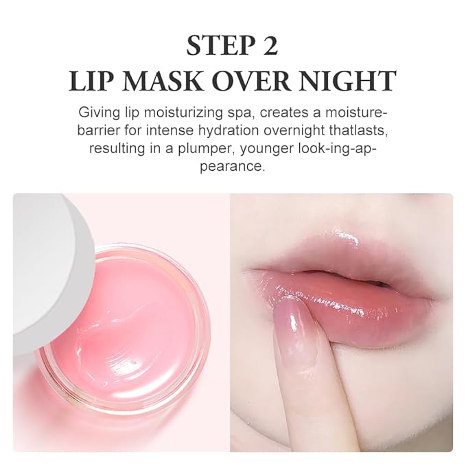 Strawberry Lip Scrub And Mask Set, Sugar Exfoliator Lip Scrub For Dark Lips To Lighten, Lip Care Kit, Sleeping Lip Mask, 1.4 oz / 2-piece