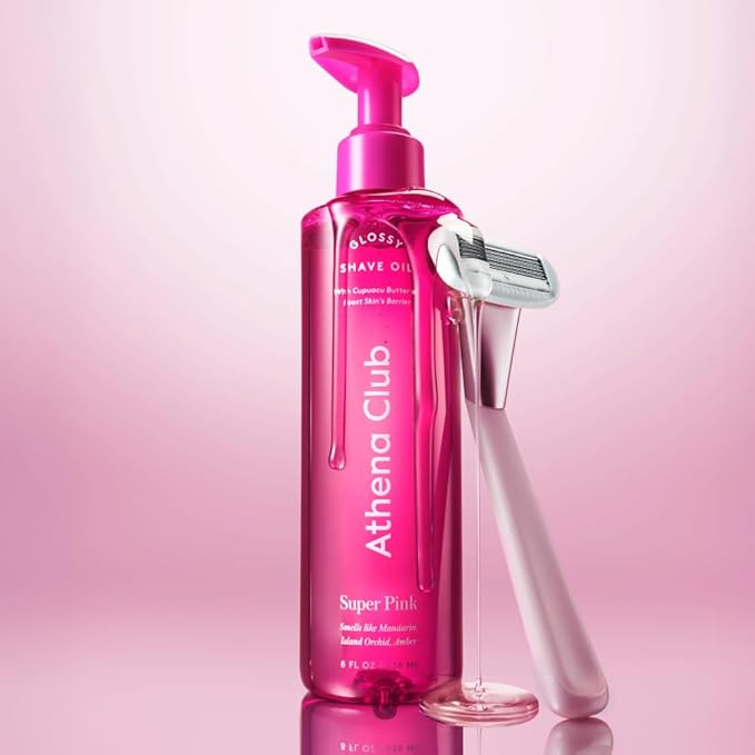 Women's Razor Shave Kit, 1 Rose Razor Handle + 6 Blade Refills + Super Pink Glossy Shave Oil