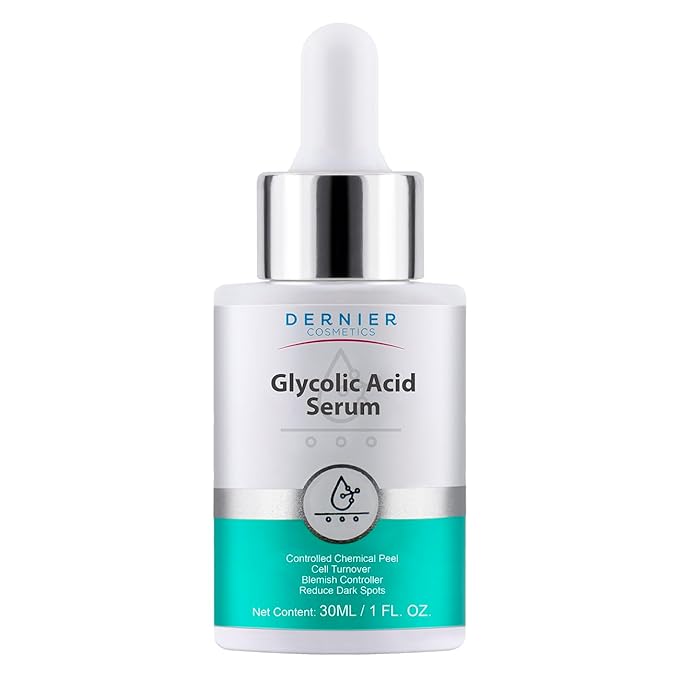 Dernier Glycolic Acid Serum 5% with Hyaluronic Acid 1% - Face Dark Spot Treatment Hyperpigmentation Exfoliant Resurfacing Brightening Glow Moisturizer Redness Hydrating Facial Peeling Women (1 fl oz)