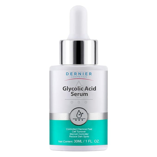 Dernier Glycolic Acid Serum 5% with Hyaluronic Acid 1% - Face Dark Spot Treatment Hyperpigmentation Exfoliant Resurfacing Brightening Glow Moisturizer Redness Hydrating Facial Peeling Women (1 fl oz)