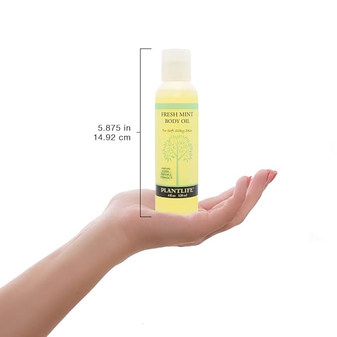 Plantlife Fresh Mint Body Oil - Moisturizing Natural Body Oil for All Skin Types - Nourishing Dry Skin and Making It Feel Soft and Silky for Women & Men - Bath, Body & Massage Oil - 4oz
