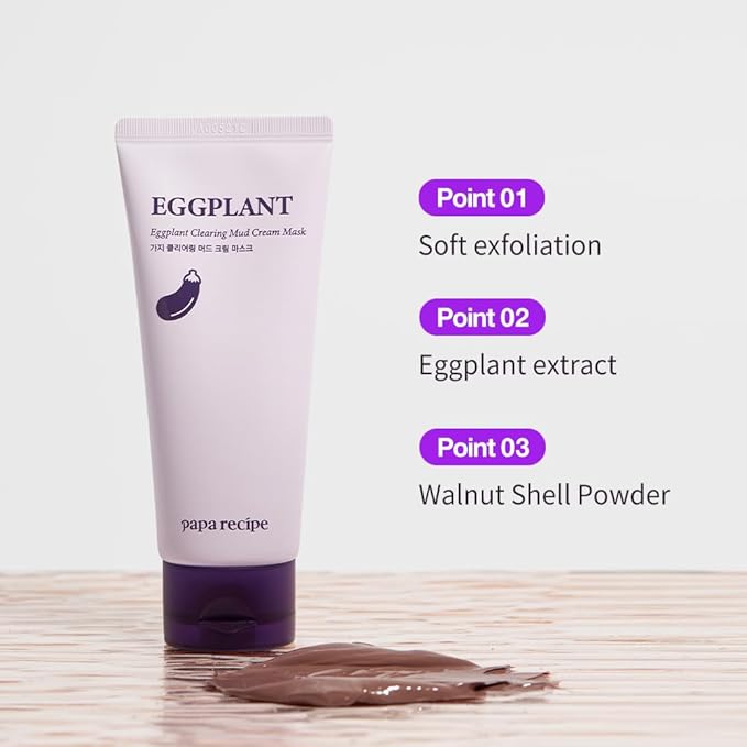 Papa Recipe Kaolin Mud Mask with Eggplant Extract – Hydrating Creamy Clay Mask for Pore Care, Gentle Exfoliation & Daily Use – With 6 Types of Hyaluronic Acid & Cica – Korean Skincare
