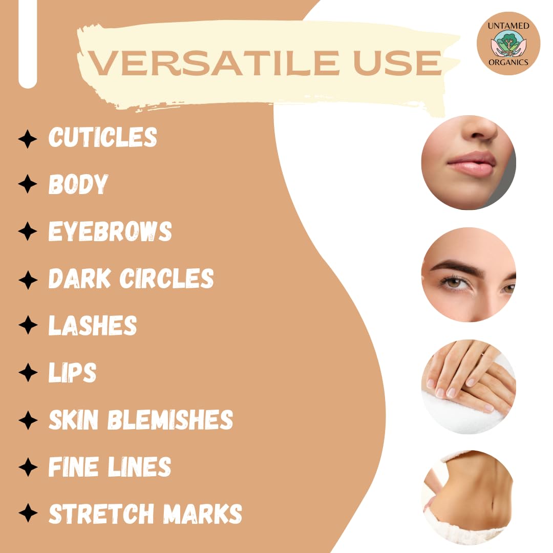 100% Organic Castor Oil Roll On For Eyebrows, Lips, Under Eyes, Eyelashes, Cuticles - Mess Free Roller Ball - Certified Organic, Cold Pressed, Hexane Free - Travel Sized Glass Bottle