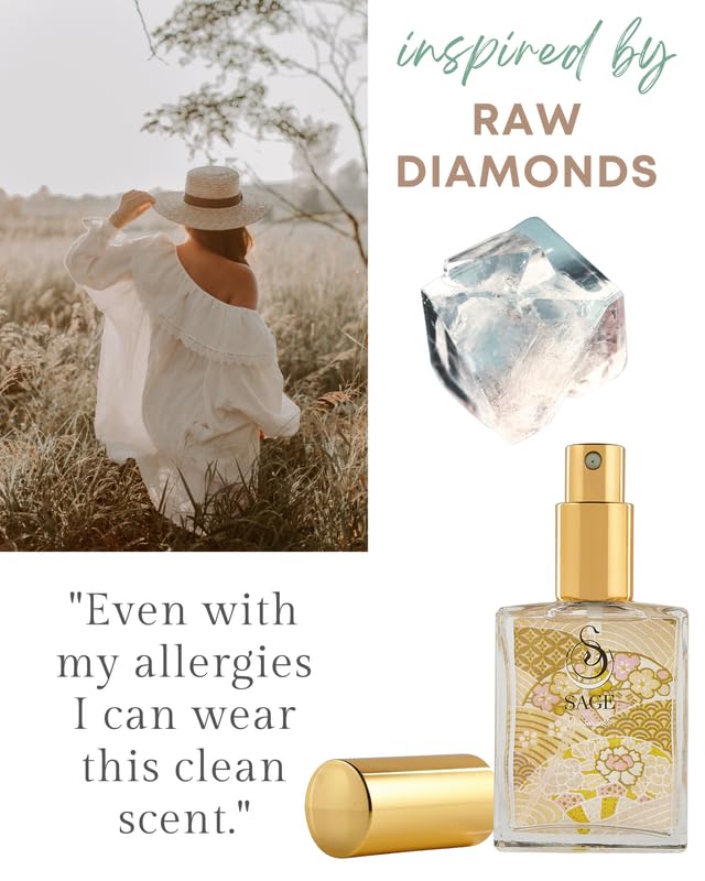 The Sage Lifestyle Diamond Spray Perfume, Soft Perfume, White Lily, Aquatic Musk, White Amber for Women, Luxury Long Lasting Scent, Vegan & Cruelty Free, Made in USA, 2 oz
