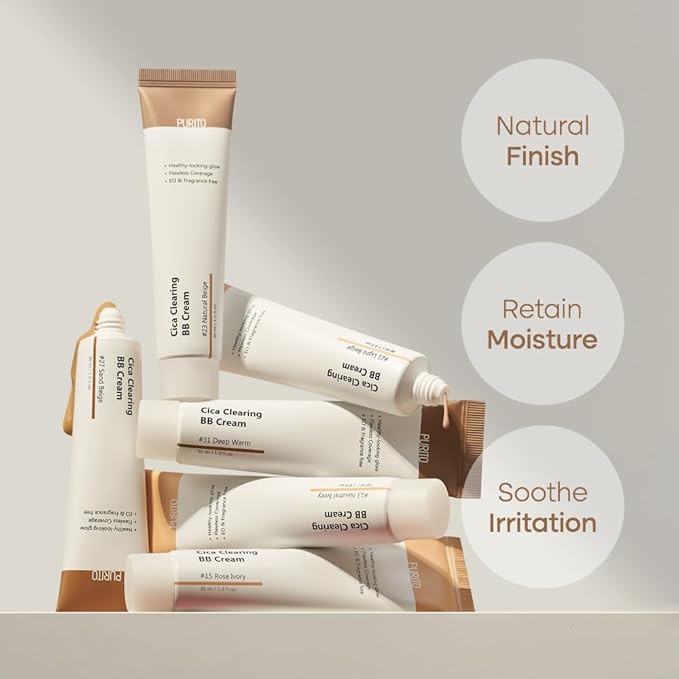 PURITO Cica Clearing BB Cream #13 Neutral Ivory 1 fl.oz / 30ml, Vegan bb cream, foundation, cruelty free
