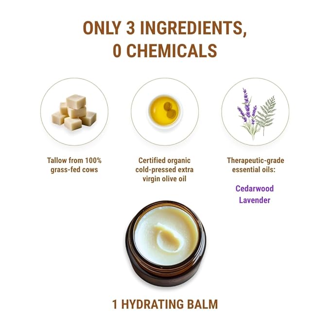 Vintage Tradition Beef Tallow All Purpose Balm - Healing, Hydrating Mild Scent Skin Care Salve Replaces Body Lotion, Hand Cream, More - Essential Oil, Olive Oil, and Grass-Fed Tallow, 2 fl. oz.