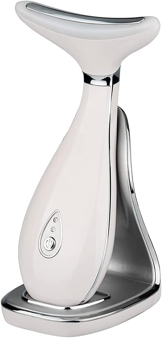 Lily Neck Face Massager, Face Sculpting Tool, Skin Rejuvenation Device with Thermal, Triple Action LED and Vibration, for Anti-Aging, Lifting and Tightening Sagging Skin (Pearl White)