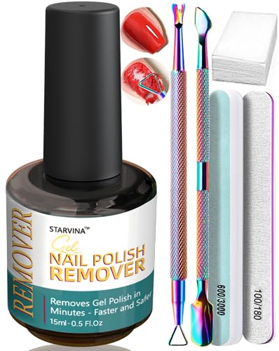 Gel Nail Polish Remover Kit, Gel Remover for Nails No Need Soaking or Wrapping, Easily and Quickly Removes in 3-5 Minutes, with Cuticle Pusher & Scraper