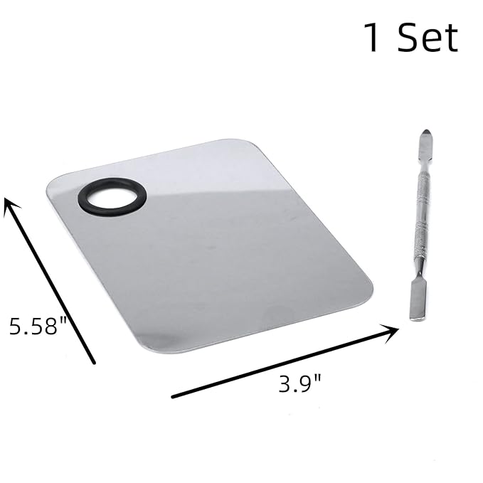 Stainless Steel Ring Beauty Palette, Square Palette, Silver,with Color Stick,1 PCS