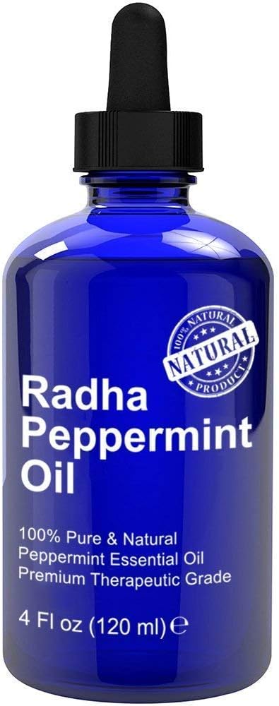 Radha Beauty Peppermint Essential Oil 4 oz - 100% Pure & Therapeutic Grade, Steam Distilled for Aromatherapy, Fresh Minty Scent, DIY Projects, Candles, Sprays and Fragrance