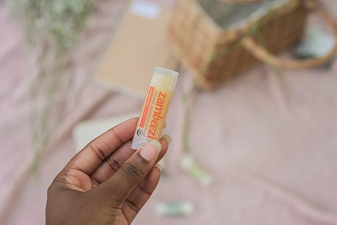 Zambeezi Fair Trade, Organic Beeswax Lip Balm - CORE 4 Pack (Wild Rose, Tangerine, Sweet Basil and Lemongrass) - Ethically Sourced