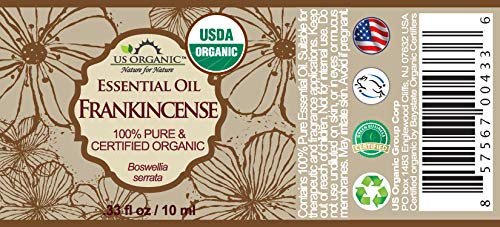 US Organic 100% Pure Frankincense Essential Oil, USDA Certified Organic, Steam Distilled, Boswellia serrata, Origin India, Use Topically or in Diffuser (10 ml, Value 2 Pack)