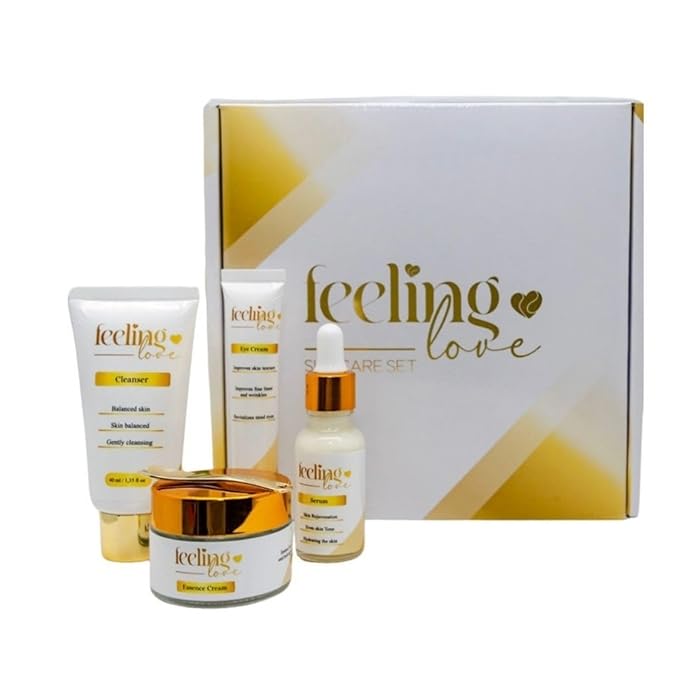 Introducing our exclusive Skincare Set: Cleanser, Serum, Essence Cream, and Eye Cream - Experience the Ultimate 4-Step Natural Beauty Routine for Achieving Radiant, Glowing Skin.