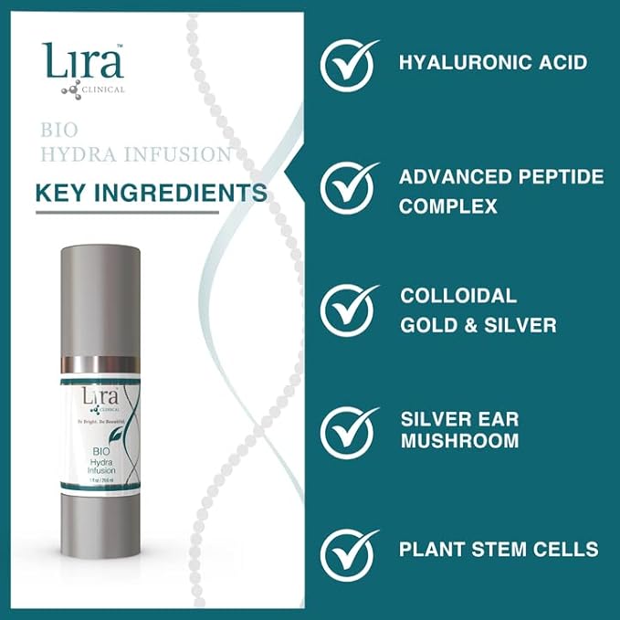 Lira Clinical BIO Hydra Infusion - Hydrating Face Serum with Hyaluronic Acid, Plant Stem Cells, and Minerals - Lightweight Facial Serum for Smooth, Refreshed Skin - Travel Size Daily Skincare - 1 Oz