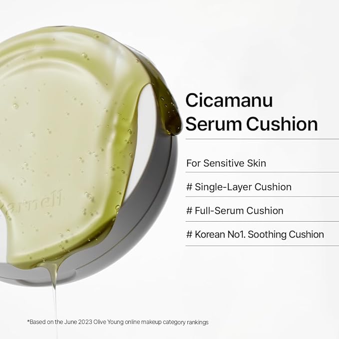 Parnell Cicamanu Serum Cushion - Moisturizing Foundation for Soothing, Coverage, Glass Skin and Lightweight for Sensitive and Dry Skin Pearl Skin (0.52 Fl Oz) (43N)