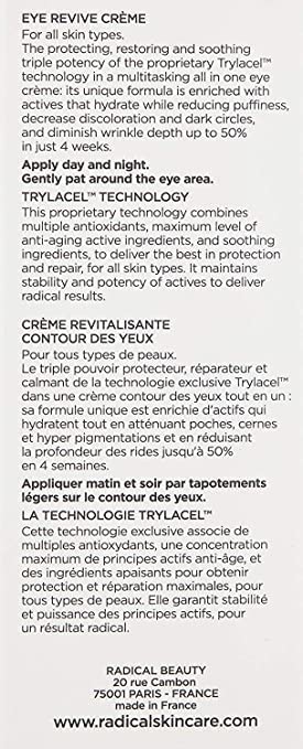 Radical Skincare Eye Revive Creme - 4 in1 Anti-Aging Solution Combats Wrinkles, Dark Circles, Puffiness, & Fine Lines - For All Skin Types Including Sensitive Skin - Paraben Free (0.5 Fl Oz, 2 Pack)