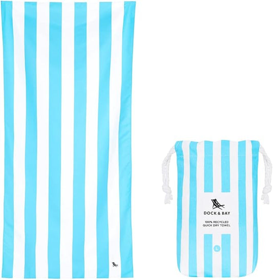 Dock & Bay Quick Drying Towel - for Sports & Gym - Compact, Lightweight - 100% Recycled - Includes Bag - Cabana - Tulum Blue, Medium (130x70cm, 51x27)