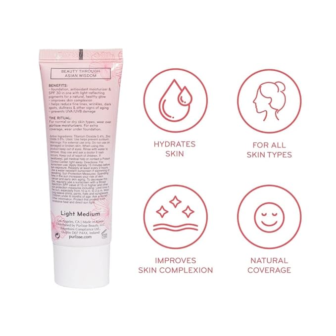 pūrlisse Radiant Glow Illuminating BB Cream Spf30 Hydrating and Moisturizing Natural Organic Cruelty-free Sulphate & Paraben Free For All Skin Even Sensitive Skin 1.4 Fl Oz (Tan)