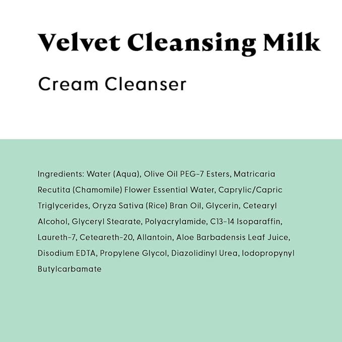 Stratia Velvet Cleansing Milk - Gentle Cream Face Cleanser, Moisturizing & Non-Foaming with Chamomile, Olive Oil & Aloe Vera, 16 Fl Oz