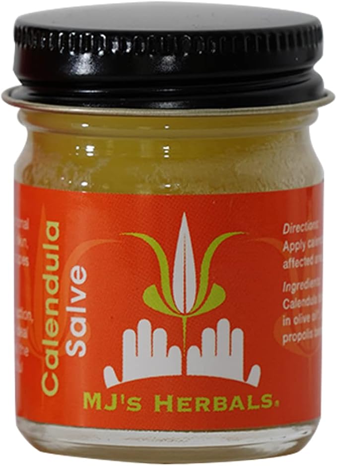 MJ's Herbals Calendula Salve - Skin Soothing Balm, Eczema Cream, Diaper Rash, Scars, Bug Bites, Made w/Calendula Blossoms & Propolis Beeswax (1 oz)
