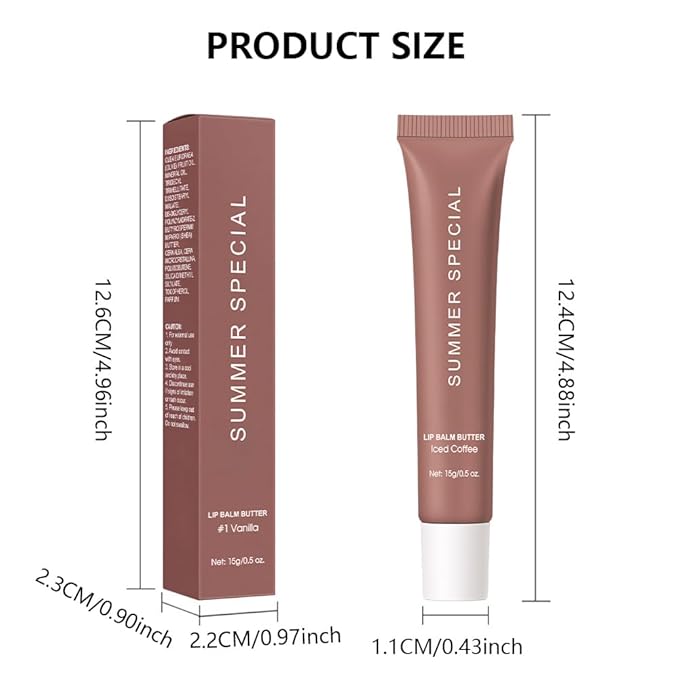Summer Ultra-Hydrating Lip Butter Balm, Natural Vegan Lip Balm for Instant Moisture, Shine & Hydration,Sheer-Tinted,Soothes & Softens Dry Lips,Bálsamo labial hidratante #3 lced Coffee 0.5 Fl Oz