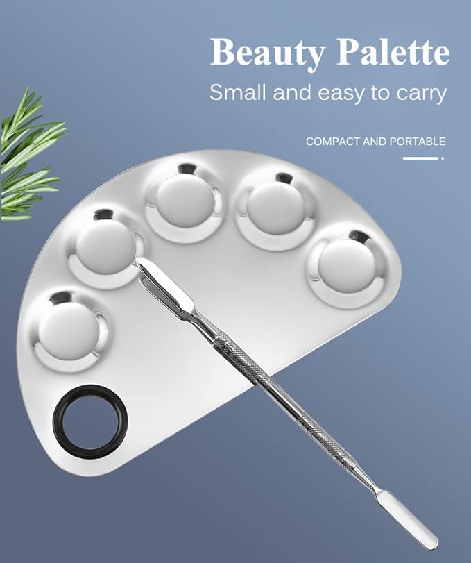 AKOAK Stainless Steel Beauty Palette, with Spatula Tool, Nail Art Makeup Palette, for Mixing Cosmetics/Nail Polish/Pigments