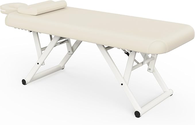 Dolonm Height Adjustable Massage Table with Face Pillow & Headrest for Treatment Table, Physical Therapy Table, Spa Facial Professional Massage Bed - Fixed Backrest, Beige Gray