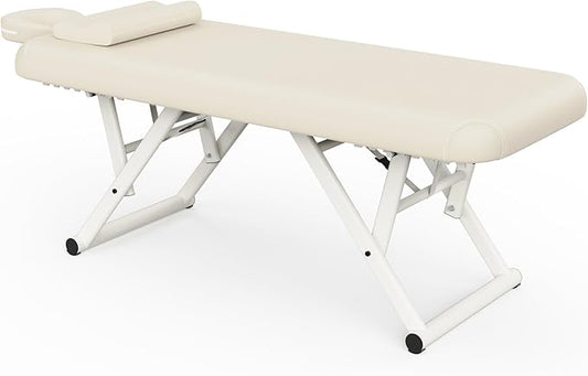 Dolonm Height Adjustable Massage Table with Face Pillow & Headrest for Treatment Table, Physical Therapy Table, Spa Facial Professional Massage Bed - Fixed Backrest, Beige Gray