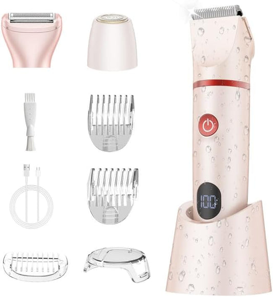Bikini Trimmer Electric Razors for Women - 3 in 1 Electric Shaver for Women, Waterproof Pubic Hair Trimmers and Facial Hair Remover, Rechargeable Women's Grooming Kit