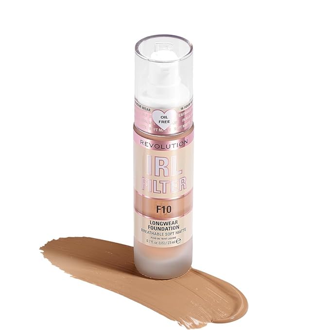 Revolution Beauty, IRL Filter Longwear Foundation, Soft & Breathable Formula, Medium to Full Coverage, Matte Finish, F10, 0.7 Fl. Oz