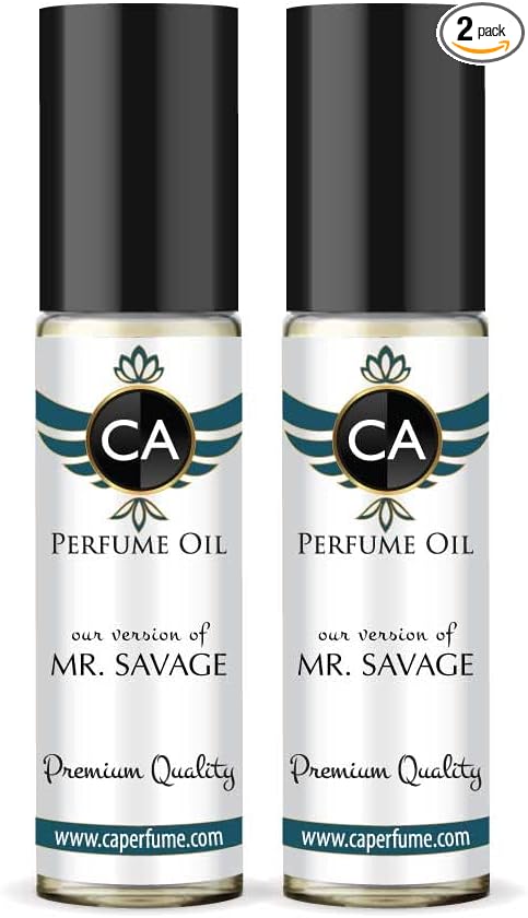 CA Perfume Impression of Christian D. Mr. Savage For Men Replica Fragrance Body Oil Dupes Alcohol-Free Essential Aromatherapy Sample Travel Size Concentrated Long Lasting Attar Roll-On 0.3 Fl Oz-X2