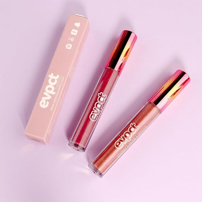evpct 2Pcs Mauve Red & Bronze Gold Matte to Glitter Liquid Lipstick Long Lasting Lip Set Kit for Women Diamond Shiny Glitter Sparkly Glossy Metallic Shimmer Sparkle Waterproof Lipstick Lip Gloss 02+05