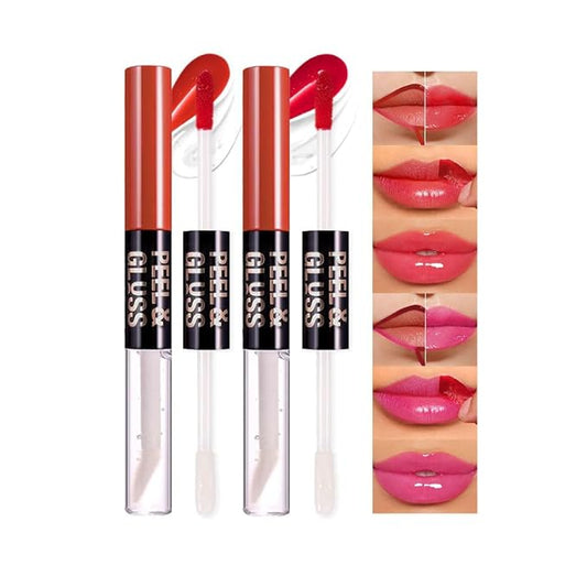 2Pcs Peel Off Lip Stain Tattoo and Lip Tint 2-in-1Matte Lip Gloss Peel Off Masque-Peel Off Lip Oil Long Lasting Waterproof Transfer-proof Lip Mask Gloss Peel Off Lip Liner Stay LipMakeup02#+03#