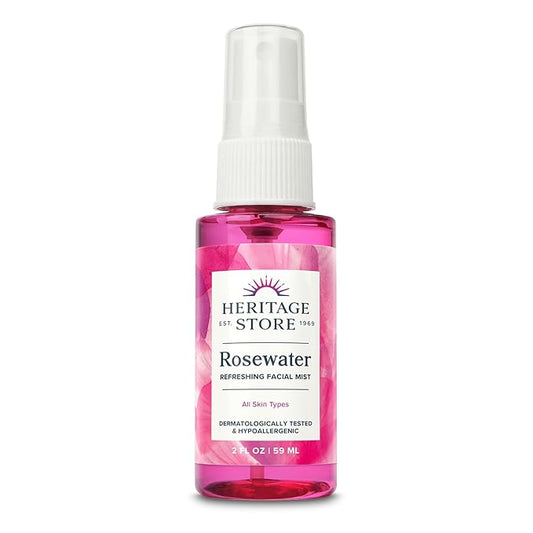 HERITAGE STORE Rosewater - Refreshing Face Mist with Damask Rose, All Skin Types - Hydrating Rose Water Spray for Glowing Skin Care - No Dyes or Alcohol, Hypoallergenic, Vegan, 60-Day Guarantee, 2oz