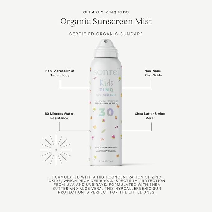 Sonrei Kids ZinQ Organic Mineral Mist Sunscreen | SPF 30, Broad Spectrum, Water-Resistant | Vegan, Reef Safe, Eco-friendly | 6.0 fl. oz. 2-Pack