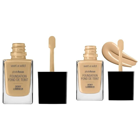 wet n wild Photo Focus Dewy Foundation Cream Beige & Buff Bisque Liquid Makeup Bundle