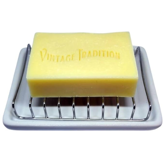 Vintage Tradition Unscented Tallow Balm Soap Bundle with White Ceramic Soap Holder - Natural Bar Soaps with Tallow Moisturizer for Moisturizing Skincare - Organic Tallow Soaps - All Skin Types