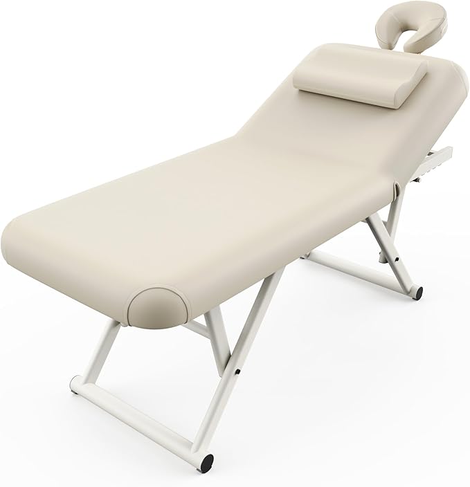 Dolonm Height Adjustable Massage Table with Face Pillow & Headrest for Treatment Table, Physical Therapy Table, Spa Facial Professional Massage Bed - Adjustable Backrest, Beige Gray