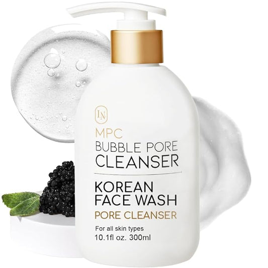 MPC Bubble Pore Cleanser, Korean Face Wash, Gentle Deep Pore Facial Cleanser with Caviar, Blackhead Makeup Remover, Pore Minimizer, Hydrating, Exfoliator, Oily, Dry Skin 10.1 fl oz