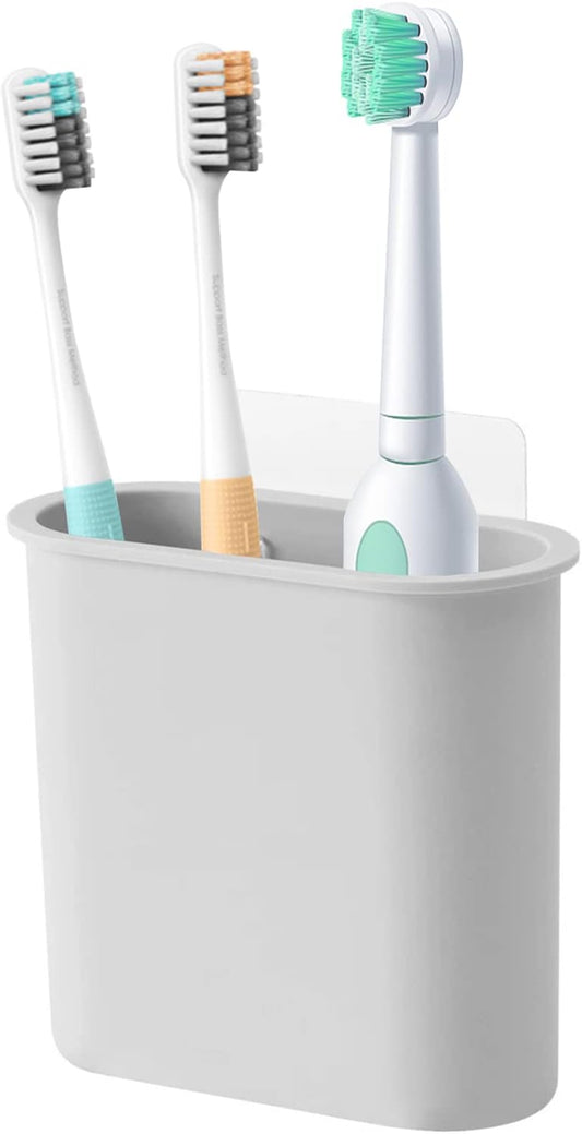 Toothbrush Holder Wall Mounted for Bathroom, Wall Toothbrush Holders for Electric Toothbrush, Toothpaste, Razor, Self Adhesive Wallmount Organizer (Grey