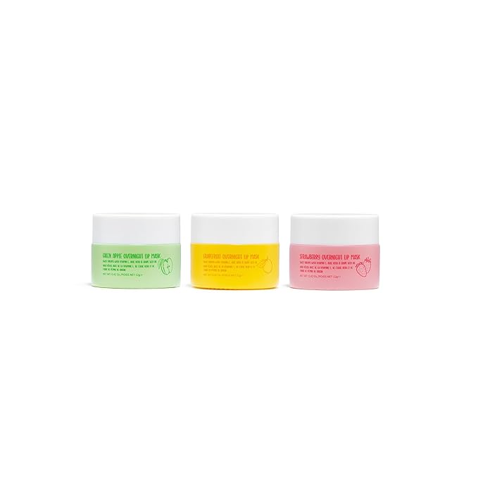 W7 Sweet Dreams Overnight Lip Mask Trio - Strawberry, Apple & Grapefruit Flavor 3 Pack - Vitamin E, Aloe Vera and Grape Seed Oil - For Hydrated, Full Looking & Irresistible Lips