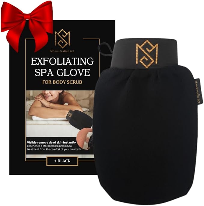 Exfoliating Glove Kessa Mitt Body Scrubber - Dead Skin Remover Shower Glove for Dead Skin Scrubbing and Deep Pore Cleansing - by MoroccanSource (1 Pack Black)