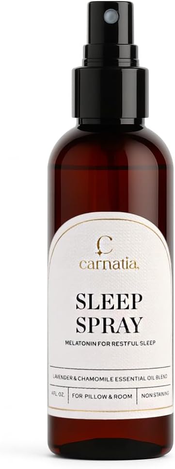 Carnatia Sleep Spray with Melatonin – Lavender & Chamomile Pillow Mist | Aromatherapy Essential Oil Blend for Relaxation & Deep Sleep | 4 fl oz Calming Bedtime Spray