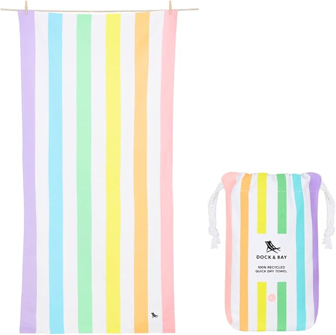 Dock & Bay Beach Towel - Quick Dry, Sand Free - Compact, Lightweight - 100% Recycled - Includes Bag - Summer - Unicorn Waves - Large (160x90cm, 63x35)