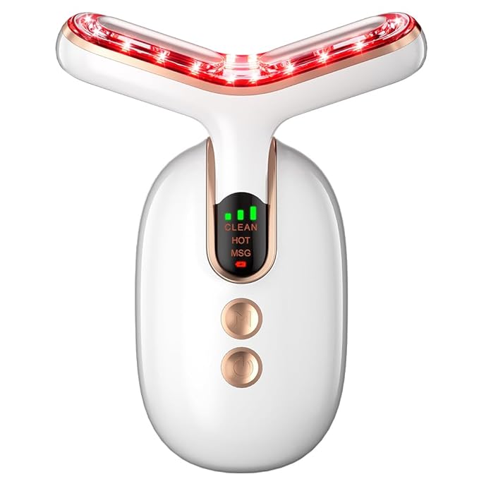 Neck Face Massager, Multifunctional Facial Massager, Face Sculpting Tool for Skin Care with Vibration, Thermal (White Gold)