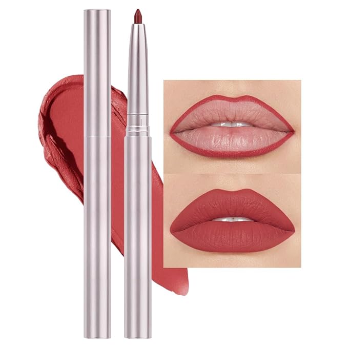 evpct Silky Lip Liner Pencil Retractable, Red Brown Smooth Lip Liner Creamy Velvet Lipliner Long-Lasting for Korean Makeup Contouring Matte Lip High Pigmented Rich Colors Crayon Lipstick Pen 03