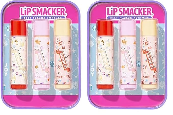 Lip Smacker Holiday Christmas 3 pcs Flavored Lip Balm Tin Original & Best (Pack of 2)