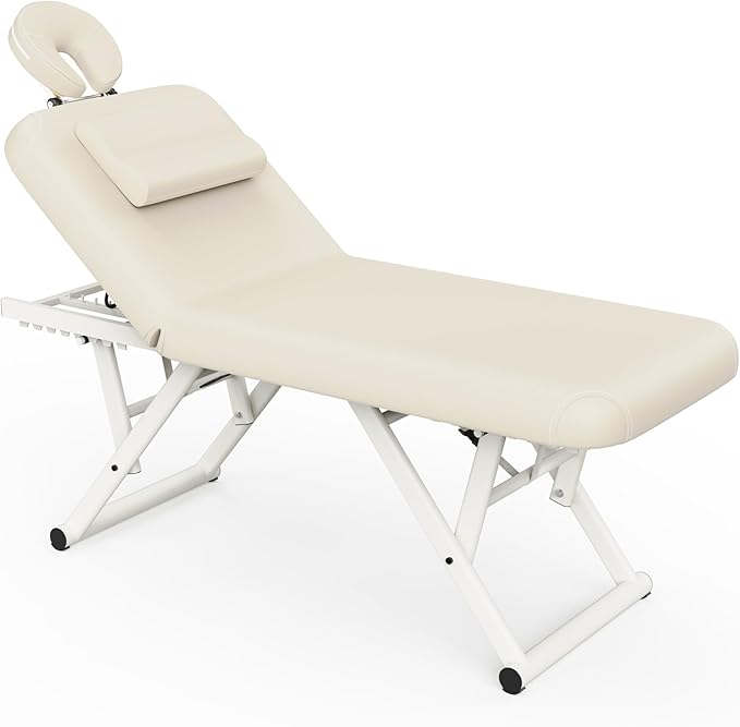 Dolonm Height Adjustable Massage Table with Face Pillow & Headrest for Treatment Table, Physical Therapy Table, Spa Facial Professional Massage Bed - Adjustable Backrest, Beige Gray