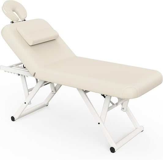 Dolonm Height Adjustable Massage Table with Face Pillow & Headrest for Treatment Table, Physical Therapy Table, Spa Facial Professional Massage Bed - Adjustable Backrest, Beige Gray