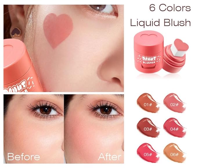 Stamp Liquid Blush Stamp Blush with Heart Shaped Applicator Natural Long Lasting Blush, Light and Airy Makeup for Women (5)